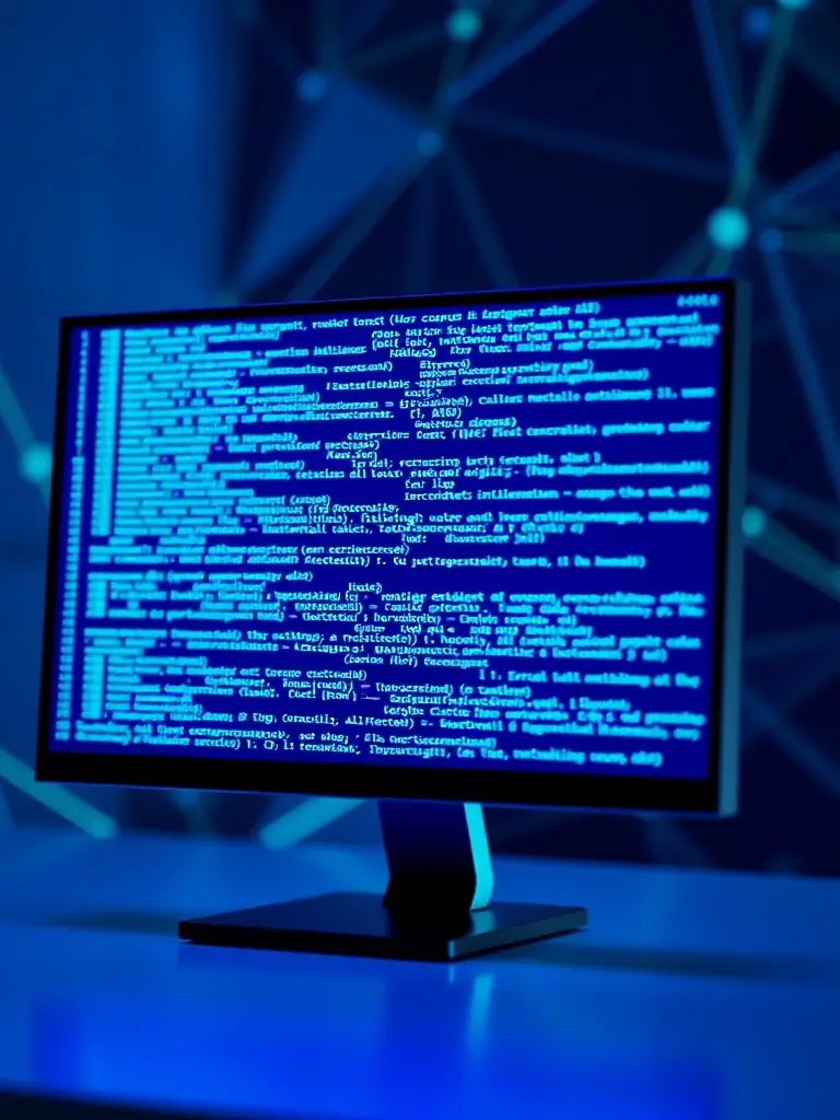 A close-up shot of a laptop screen displaying lines of code related to AI, with a blurred background of lush Hawaiian greenery.